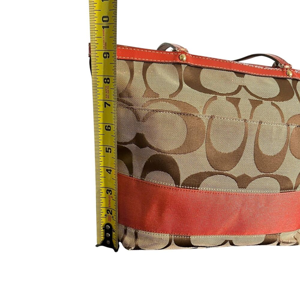 Coach Tote Bag Womens Medium Brown Signature Avary Canvas Orange Patent Trim - Picture 8 of 15